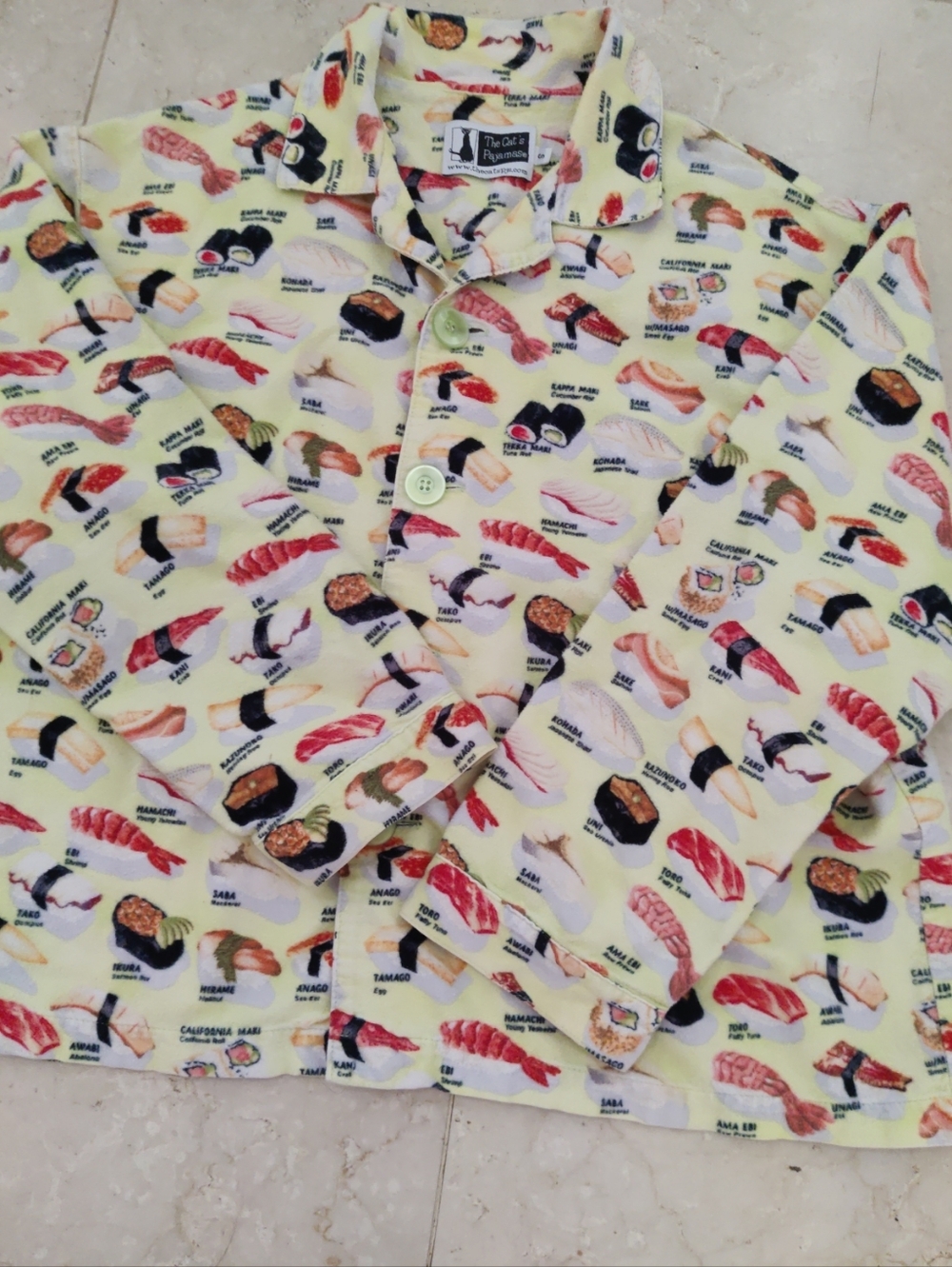 Vintage Y2K Cat's Pajamas Sushi Flannel Pajama Set Buffy Wasabi Small 🍣🍣 - Picture 3 of 16